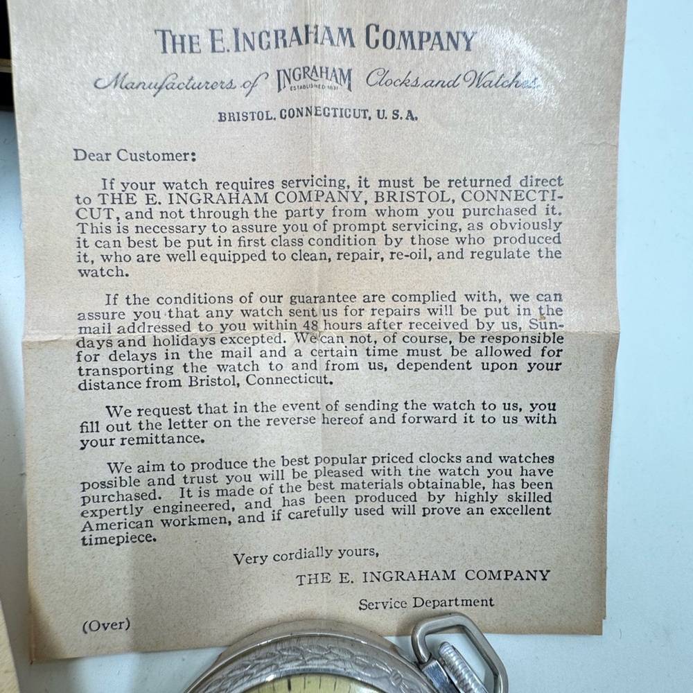 Vintage Ingram Pocket Watch w/ original box & Certificate - Picture 7 of 7